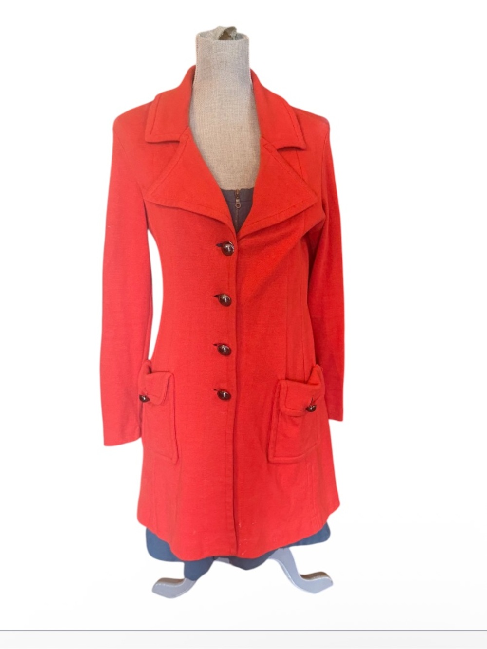 NIC+ZOE Orange Button-Front Pea Coat M (6005)